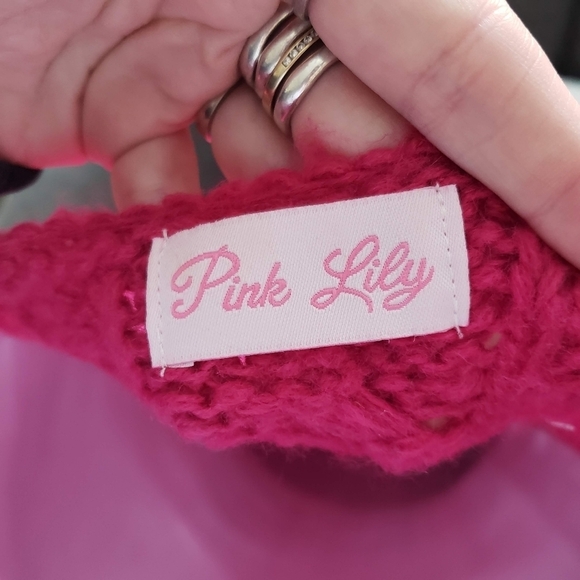 Pink Lily Small Oversized Cable Knit Sweater Wide Neck Magenta Fall Winter Cozy - Picture 7 of 7